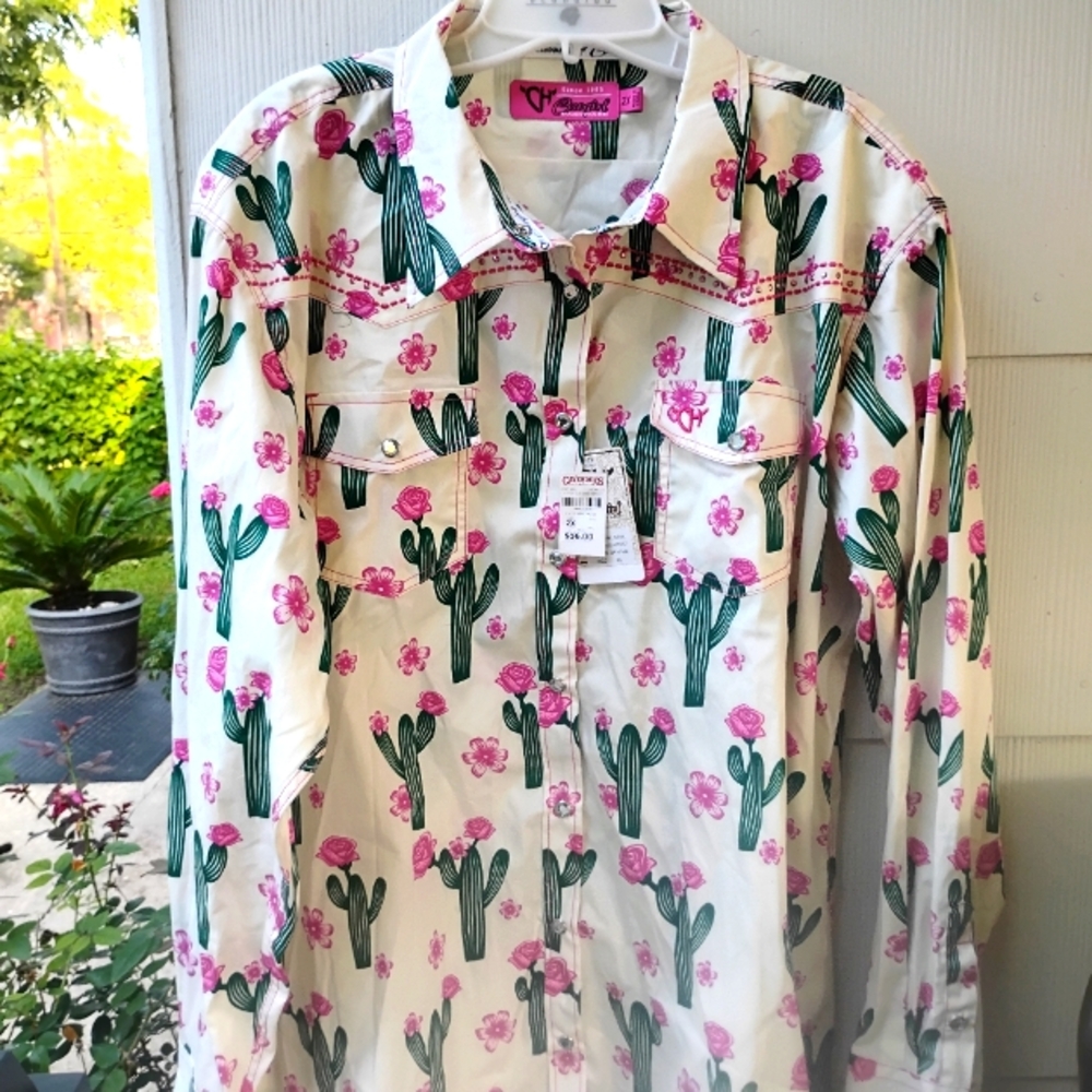 Cowgirl Tuff Floral and Cactus Print Shirt